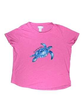 Stella Parker Collection Go with the Flow Sea Turtle Graphic T-Shirt Pink XL
